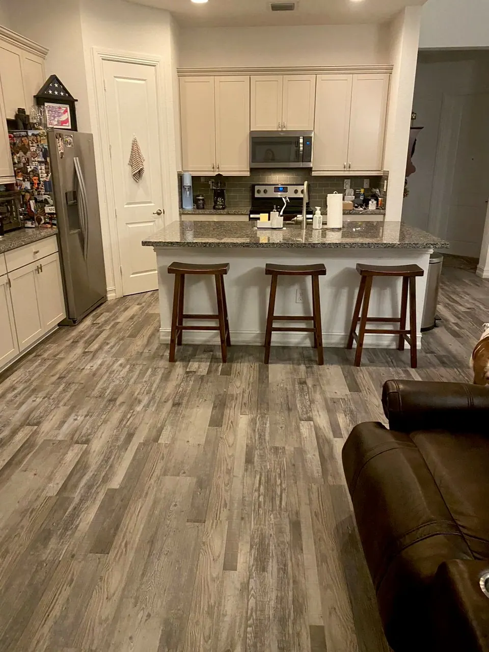 Luxury vinyl plank installed in a kitchen